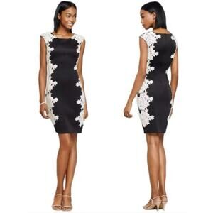 Jax black embroidered floral figure flattering dress Size 10 Office Romantic